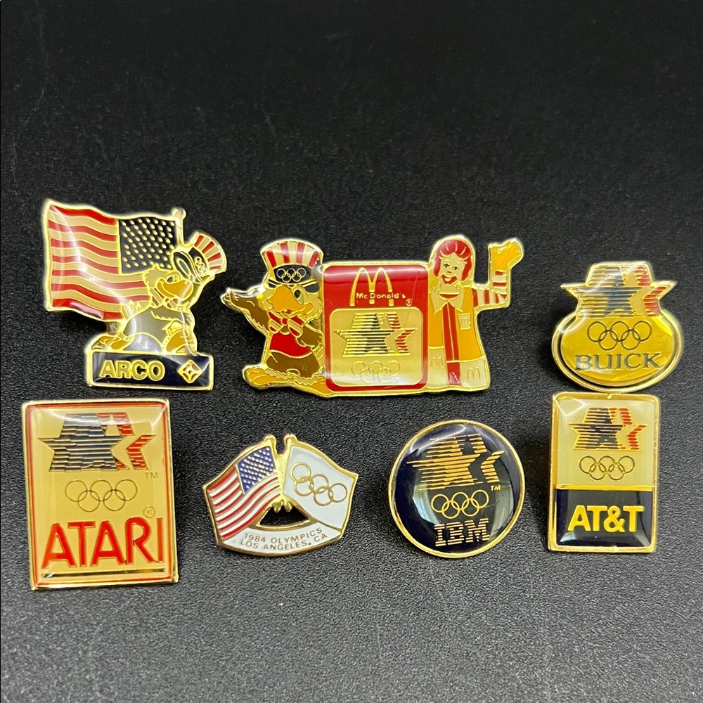 Vintage 1984 Los Angeles Olympics Corporate Pins - Gold, Red, Black
